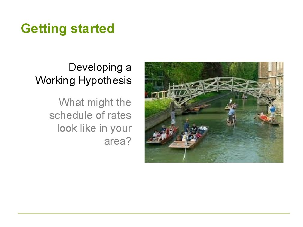 Getting started Developing a Working Hypothesis What might the schedule of rates look like