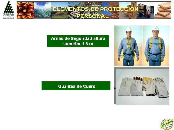 1. ELEMENTOS DE PROTECCIÓN PERSONAL Arnés de Seguridad altura superior 1, 5 m Guantes