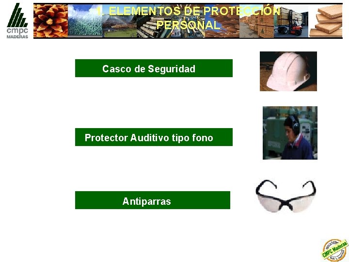 1. ELEMENTOS DE PROTECCIÓN PERSONAL Casco de Seguridad Protector Auditivo tipo fono Antiparras 