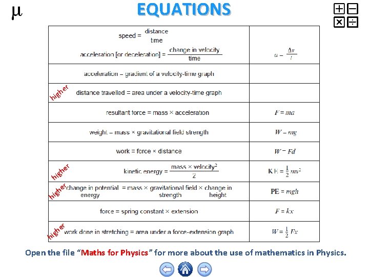 EQUATIONS er h hig r e igh h h r e h g i