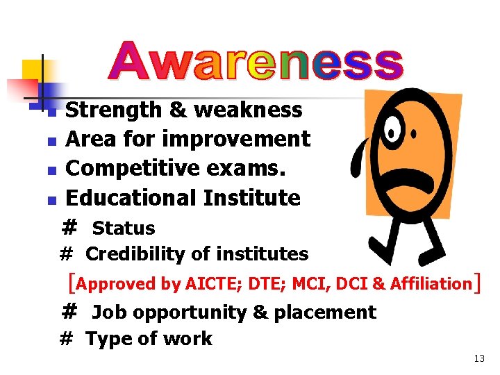 Strength & weakness n Area for improvement n Competitive exams. n Educational Institute #