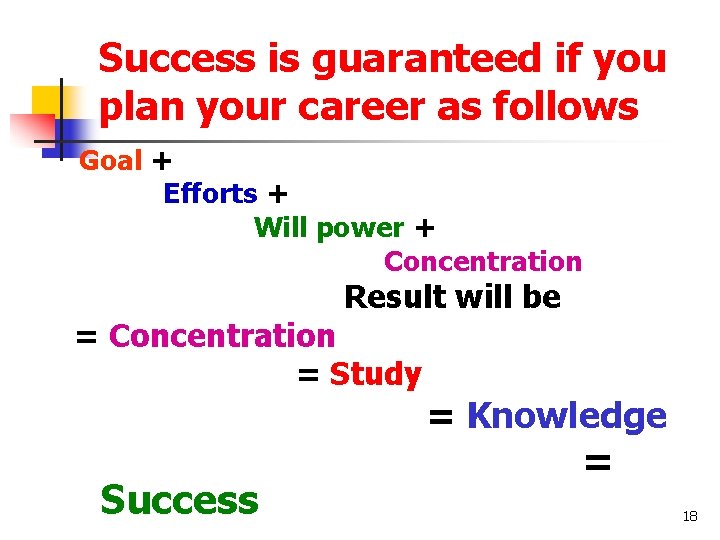 Success is guaranteed if you plan your career as follows Goal + Efforts +