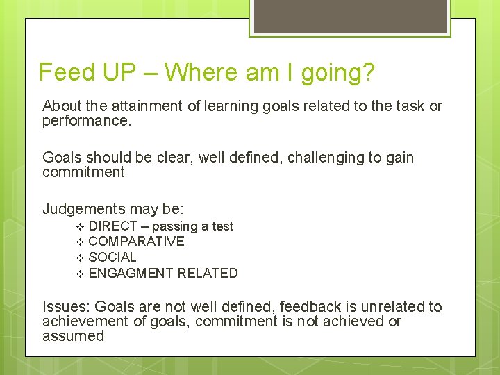 Feed UP – Where am I going? About the attainment of learning goals related