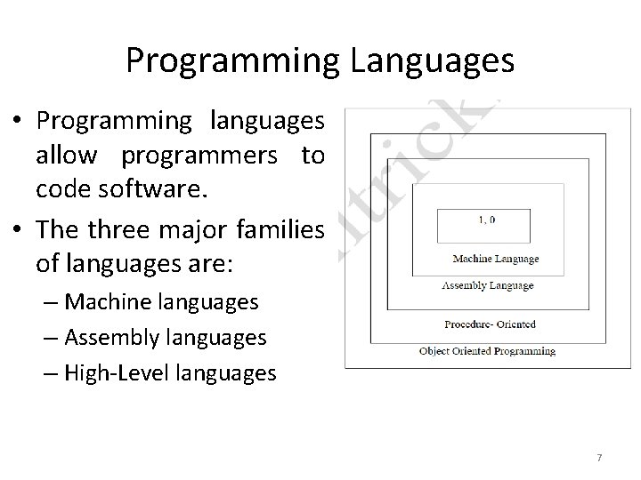 Programming Languages • Programming languages allow programmers to code software. • The three major