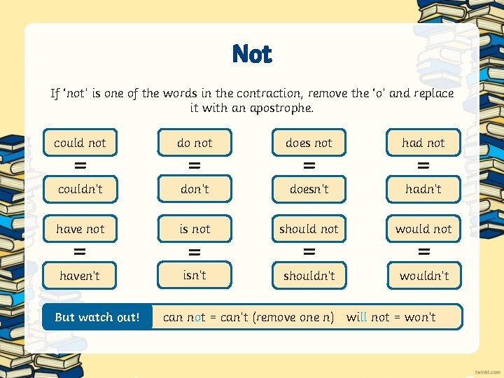 Not If ‘not’ is one of the words in the contraction, remove the ‘o’
