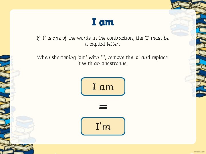 I am If ‘I’ is one of the words in the contraction, the ‘I’