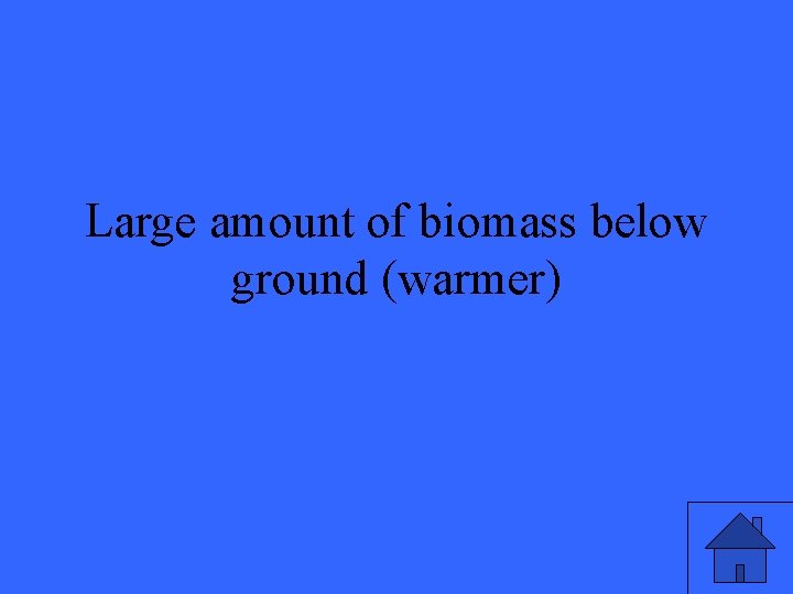 Large amount of biomass below ground (warmer) 