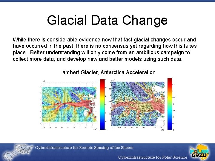 Glacial Data Change While there is considerable evidence now that fast glacial changes occur