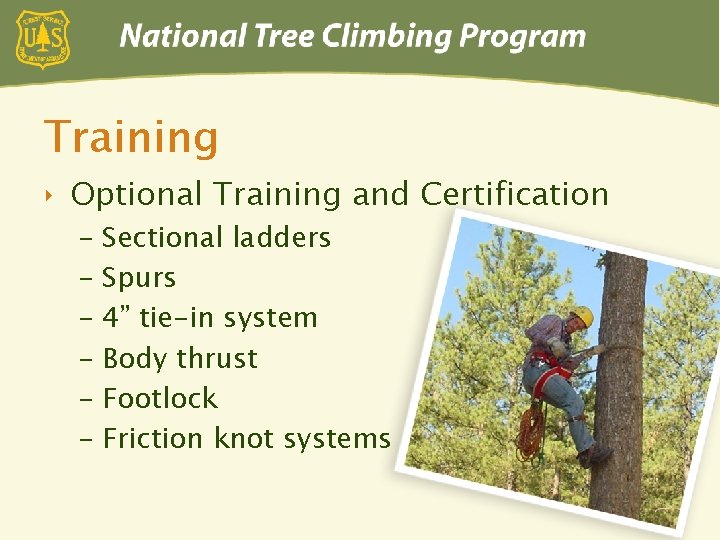 Training ‣ Optional Training and Certification – Sectional ladders – Spurs – 4” tie-in