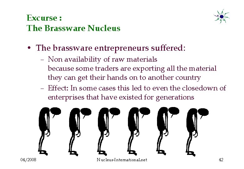 Excurse : The Brassware Nucleus • The brassware entrepreneurs suffered: – Non availability of