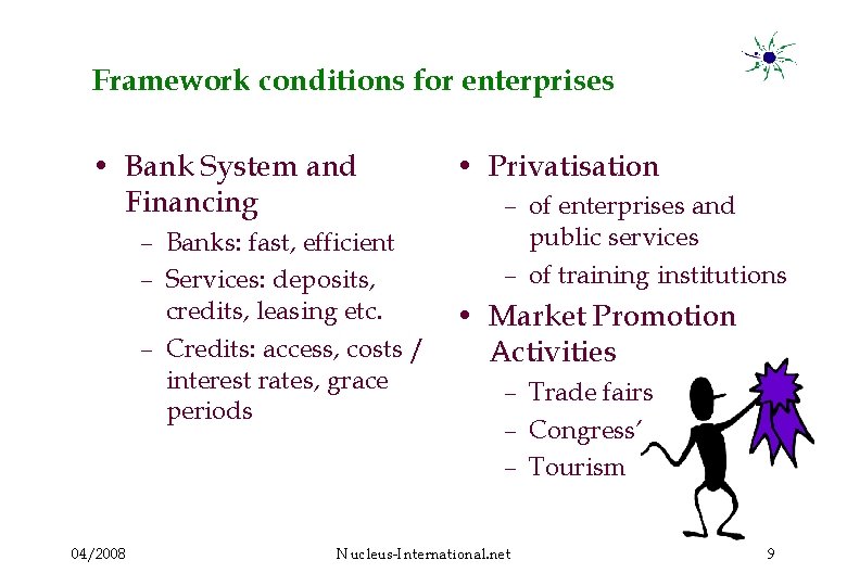 Framework conditions for enterprises • Bank System and Financing – Banks: fast, efficient –