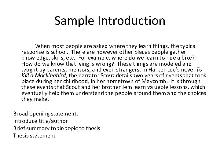 Sample Introduction When most people are asked where they learn things, the typical response