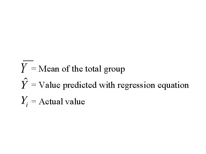 = Mean of the total group = Value predicted with regression equation = Actual