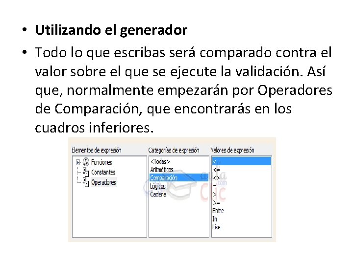  • Utilizando el generador • Todo lo que escribas será comparado contra el