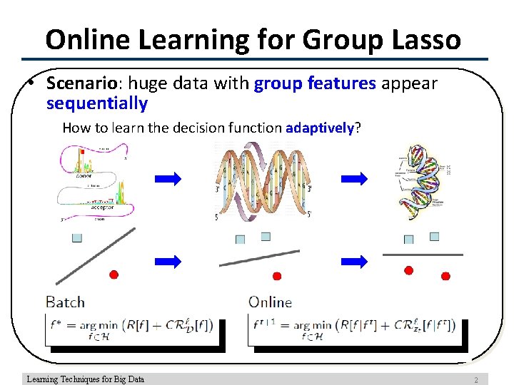 Online Learning for Group Lasso • Scenario: huge data with group features appear sequentially