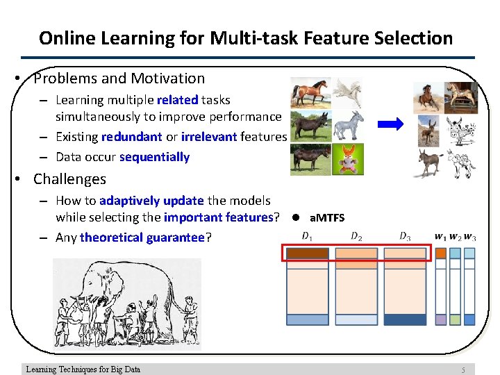 Online Learning for Multi-task Feature Selection • Problems and Motivation – Learning multiple related