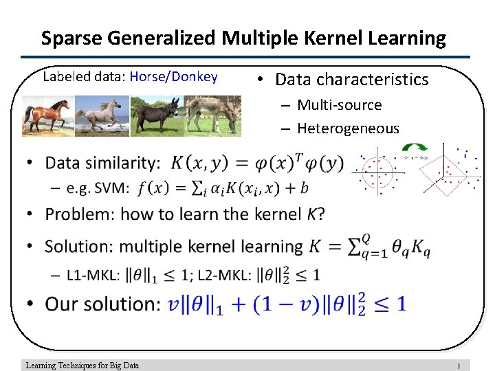 Sparse Generalized Multiple Kernel Learning Labeled data: Horse/Donkey • Data characteristics – Multi-source –