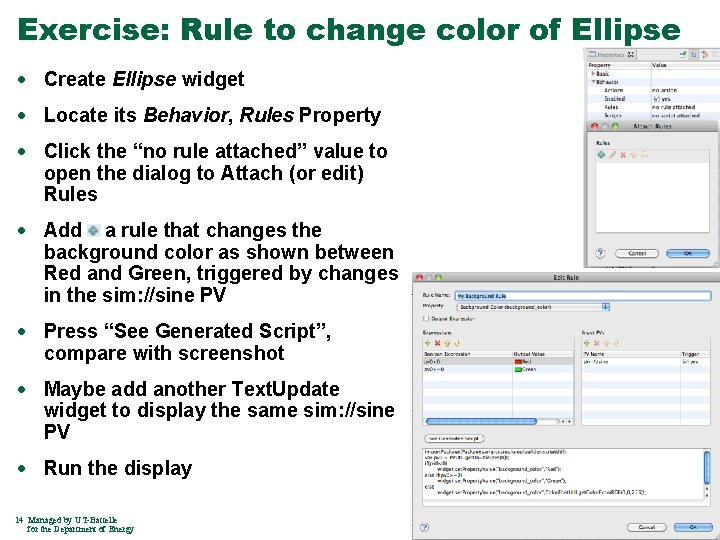Exercise: Rule to change color of Ellipse · Create Ellipse widget · Locate its