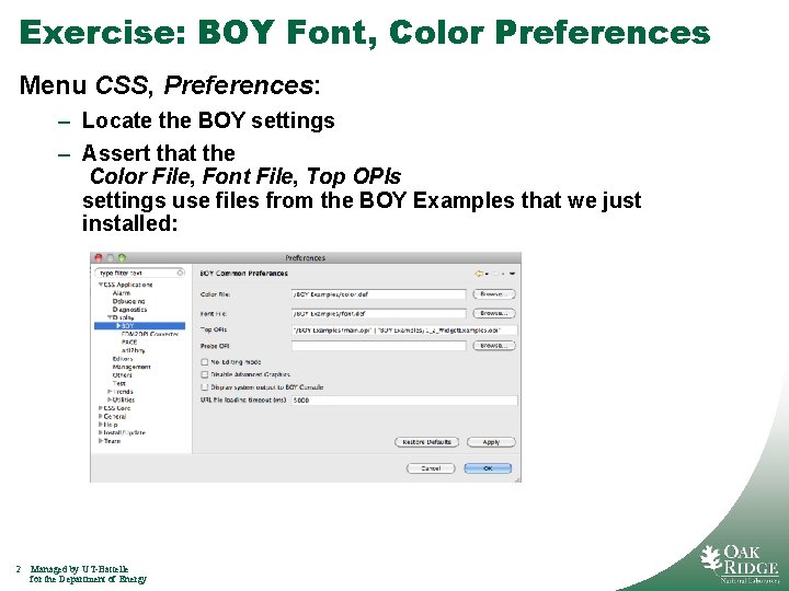 Exercise: BOY Font, Color Preferences Menu CSS, Preferences: – Locate the BOY settings –