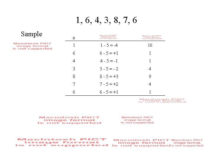 1, 6, 4, 3, 8, 7, 6 Sample x 1 1 - 5 =