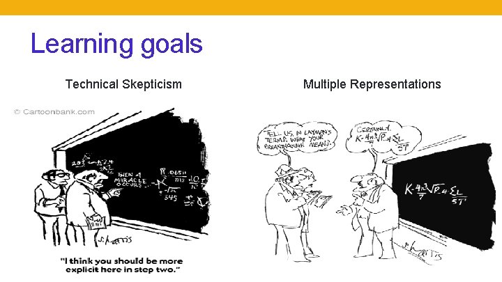Learning goals Technical Skepticism Multiple Representations 