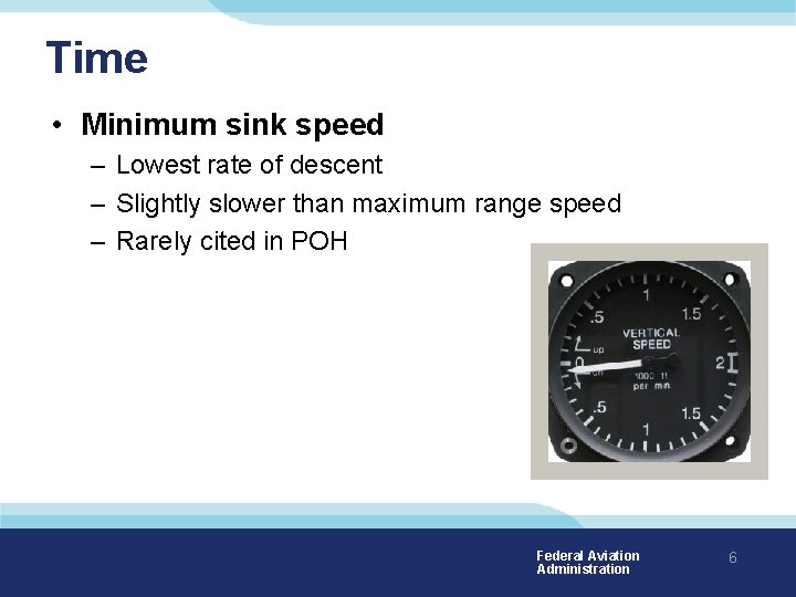 Time • Minimum sink speed – Lowest rate of descent – Slightly slower than