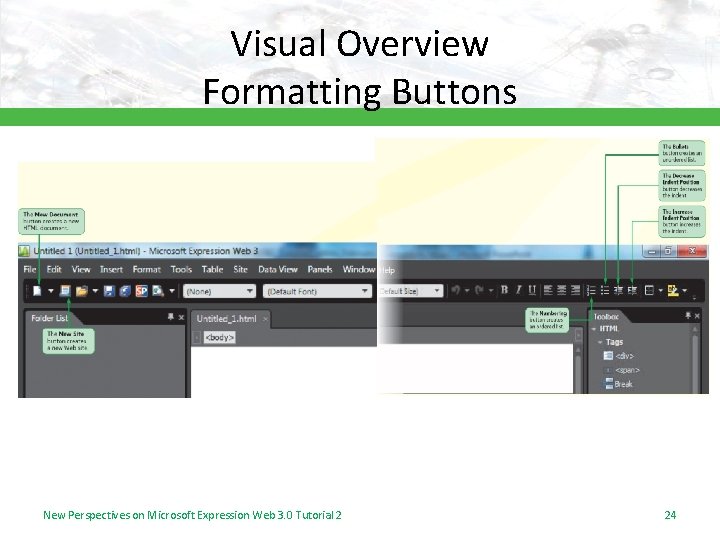 Visual Overview Formatting Buttons New Perspectives on Microsoft Expression Web 3. 0 Tutorial 2