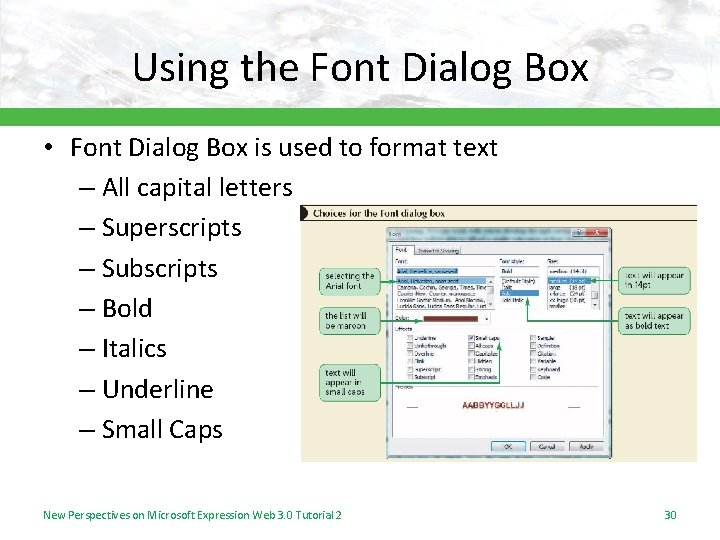 Using the Font Dialog Box • Font Dialog Box is used to format text