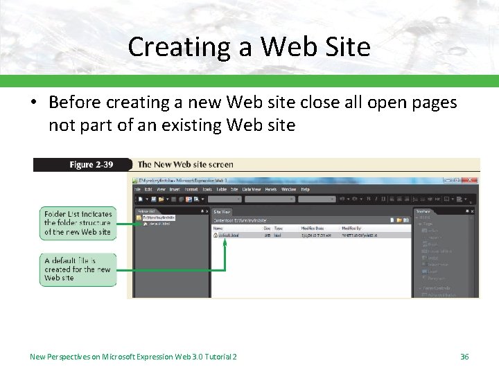 Creating a Web Site • Before creating a new Web site close all open