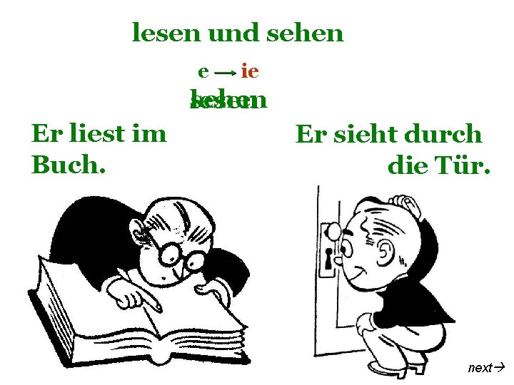 lesen und sehen e ie sehen lesen Er liest im Buch. Er sieht durch