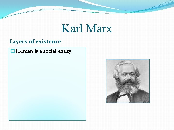 Karl Marx Layers of existence �Human is a social entity 