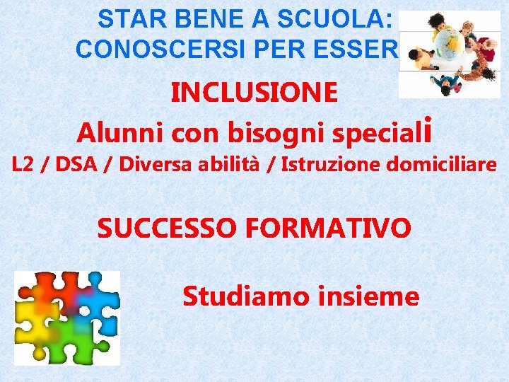 STAR BENE A SCUOLA: CONOSCERSI PER ESSERE INCLUSIONE Alunni con bisogni speciali L 2