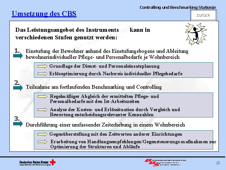 Umsetzung des CBS Das Leistungsangebot des Instruments verschiedenen Stufen genutzt werden: Controlling und Benchmarking