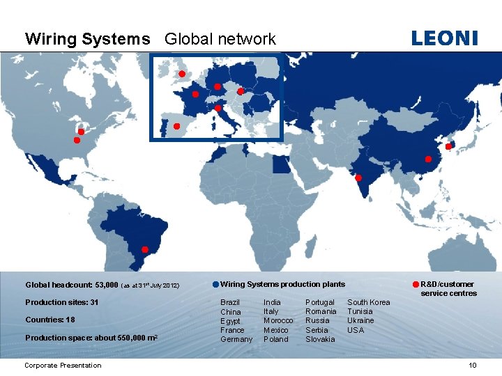 Wiring Systems Global network Global headcount: 53, 000 (as at 31 st July 2012)