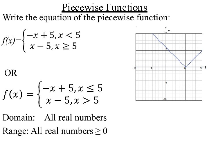 • Piecewise Functions • Piecewise Functions