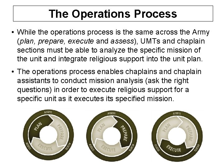The Operations Process • While the operations process is the same across the Army