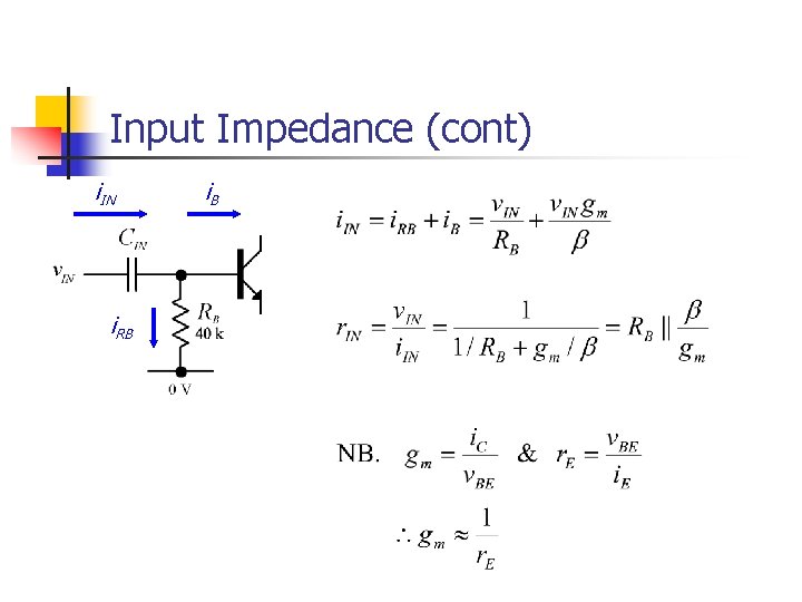 Input Impedance (cont) i. IN i. RB i. B 