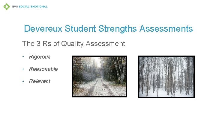 Devereux Student Strengths Assessments The 3 Rs of Quality Assessment • Rigorous • Reasonable