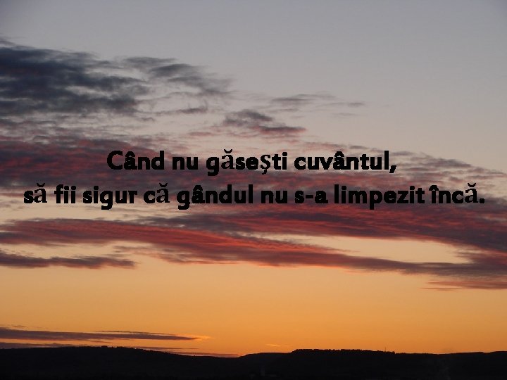 Când nu găseşti cuvântul, să fii sigur că gândul nu s-a limpezit încă. 