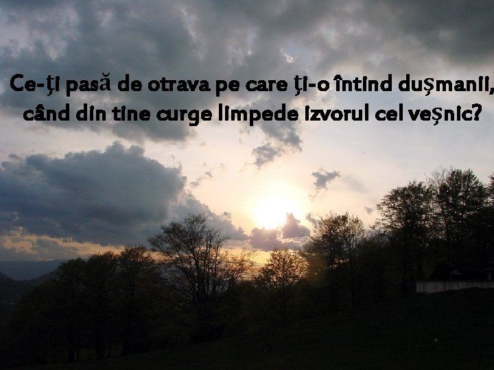 Ce-ţi pasă de otrava pe care ţi-o întind duşmanii, când din tine curge limpede