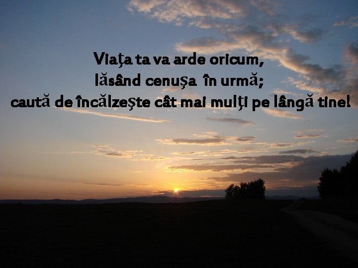 Viaţa ta va arde oricum, lăsând cenuşa în urmă; caută de încălzeşte cât mai