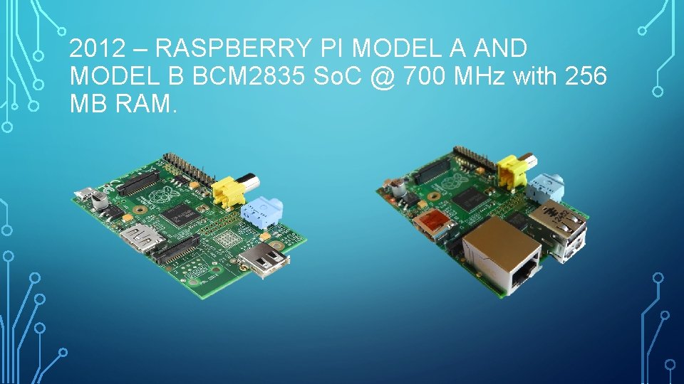 2012 – RASPBERRY PI MODEL A AND MODEL B BCM 2835 So. C @