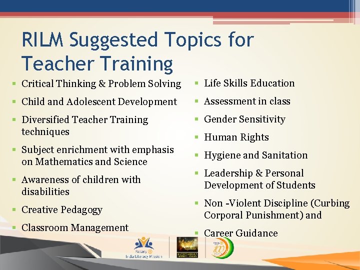 RILM Suggested Topics for Teacher Training § Critical Thinking & Problem Solving § Life