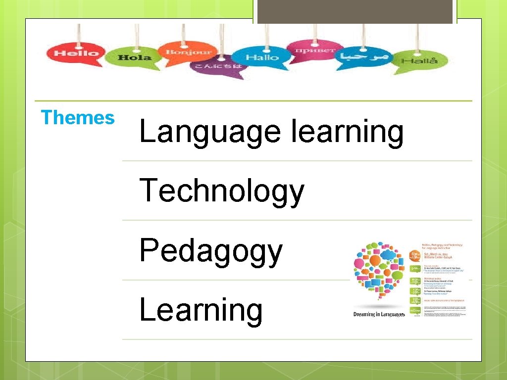 Themes Language learning Technology Pedagogy Learning 