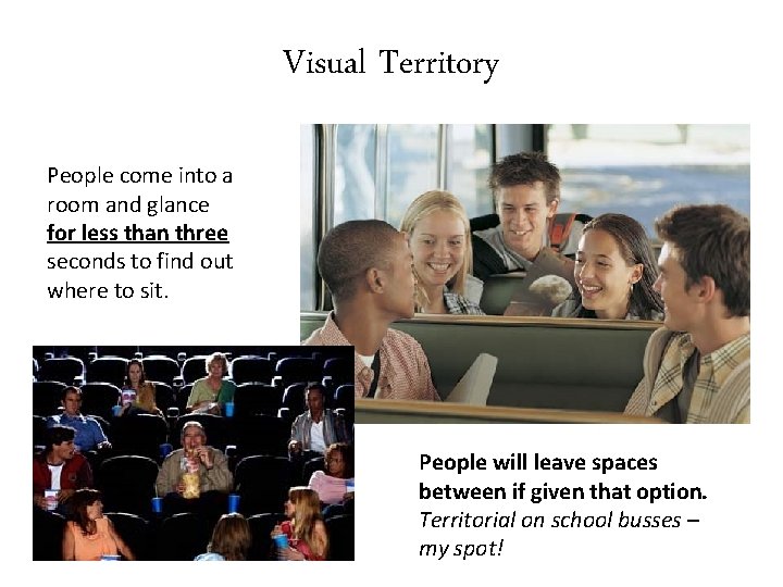 Visual Territory People come into a room and glance for less than three seconds