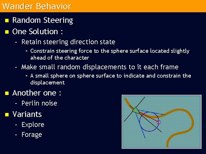 Wander Behavior n n Random Steering One Solution : – Retain steering direction state