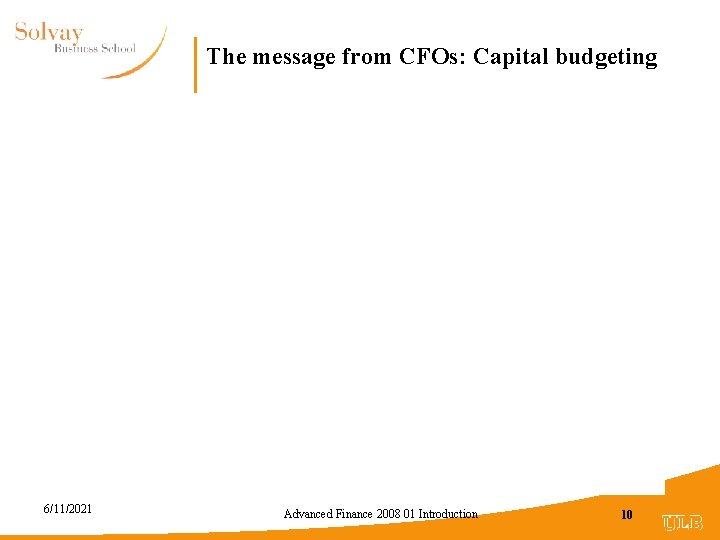 The message from CFOs: Capital budgeting 6/11/2021 Advanced Finance 2008 01 Introduction 10 