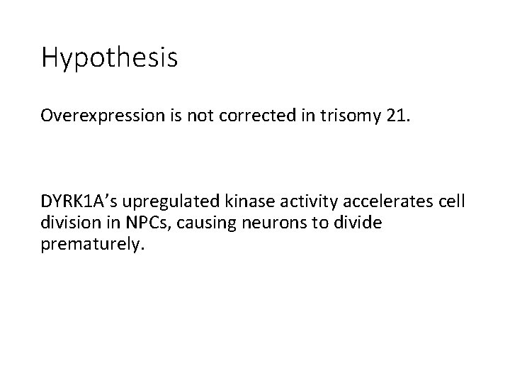 Hypothesis Overexpression is not corrected in trisomy 21. DYRK 1 A’s upregulated kinase activity