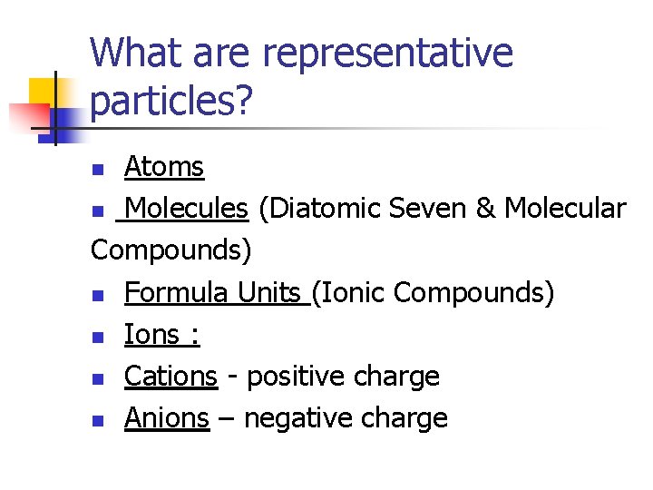 The Mole And related problems Vocabulary n n