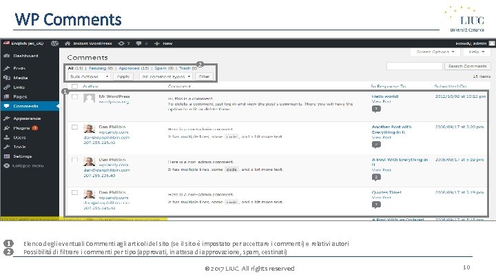 WP Comments 2 1 1 1. 2 2. Elenco degli eventuali Commenti agli articoli